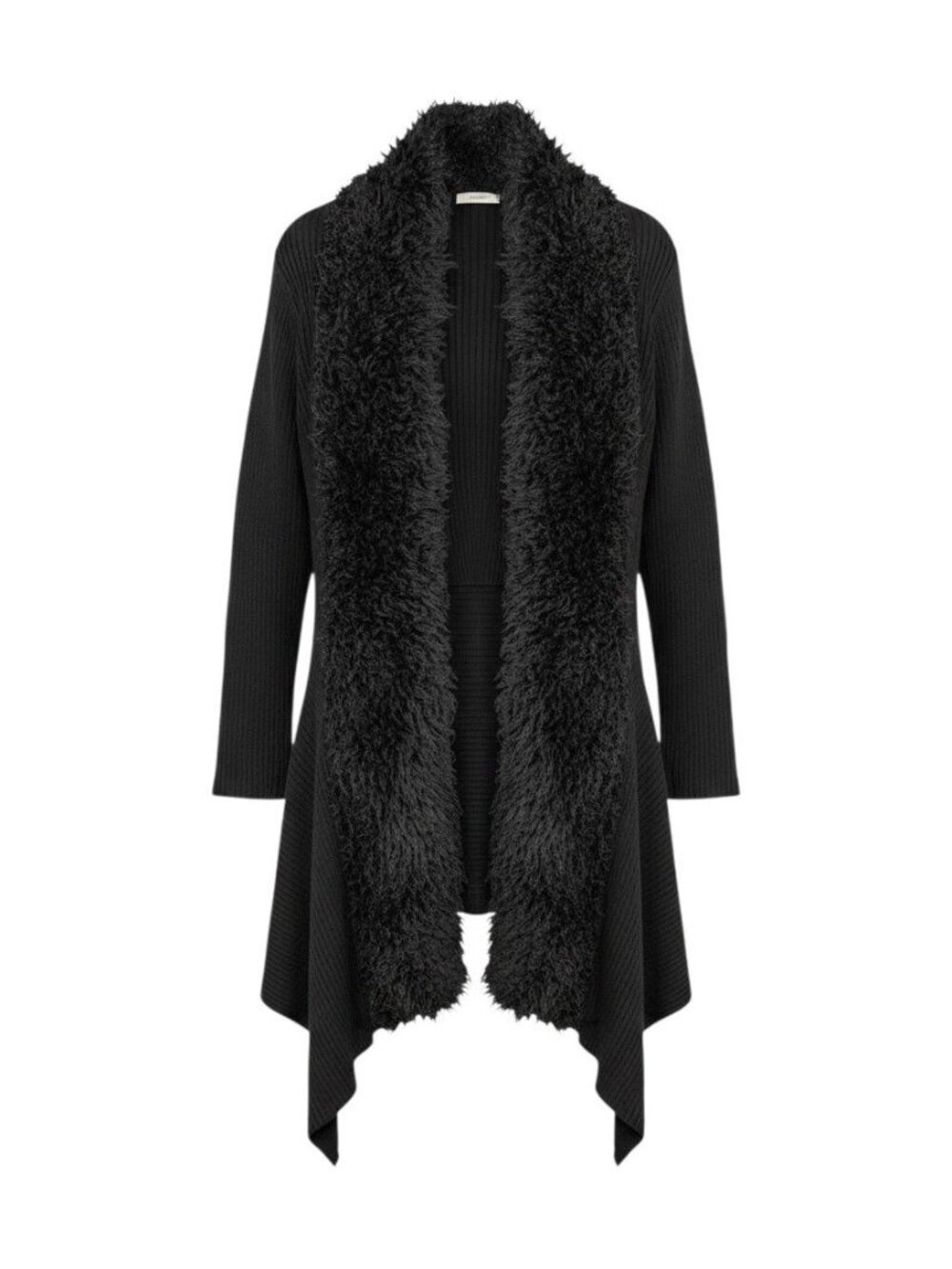 Lauren Michelle Womens Black Ribbed Open Front Faux Fur Trim Cardigan Size S